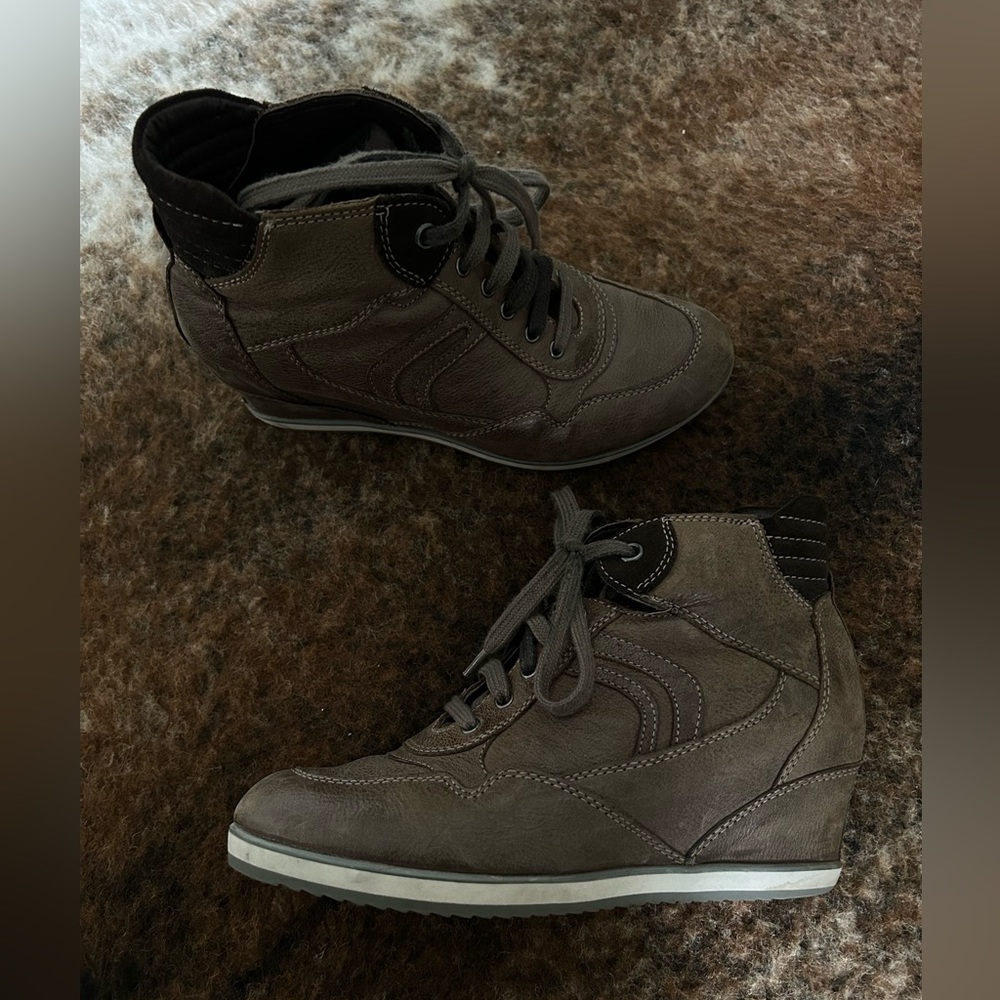 Brown Sneaker Wedge Shoes Geox Respira Italian Patent Leather